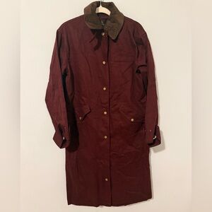 Line & Dot Burgundy Cotton Long Coat Dark Academia Equestrian Barn Jacket XS NWT